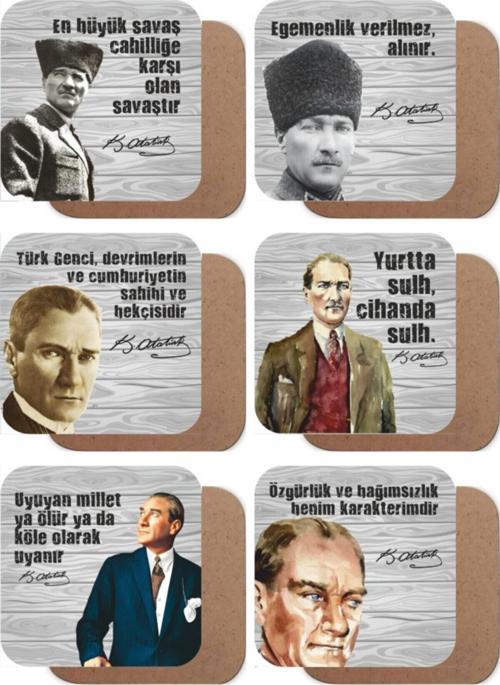 Mustafa Kemal Atatürk Ahşap Bardak Altlığı Seti 6'lı