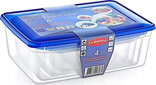 SY-2826 Plastik Şeffaf Renkli Köşeli Saklama Kabı 4 lü Set