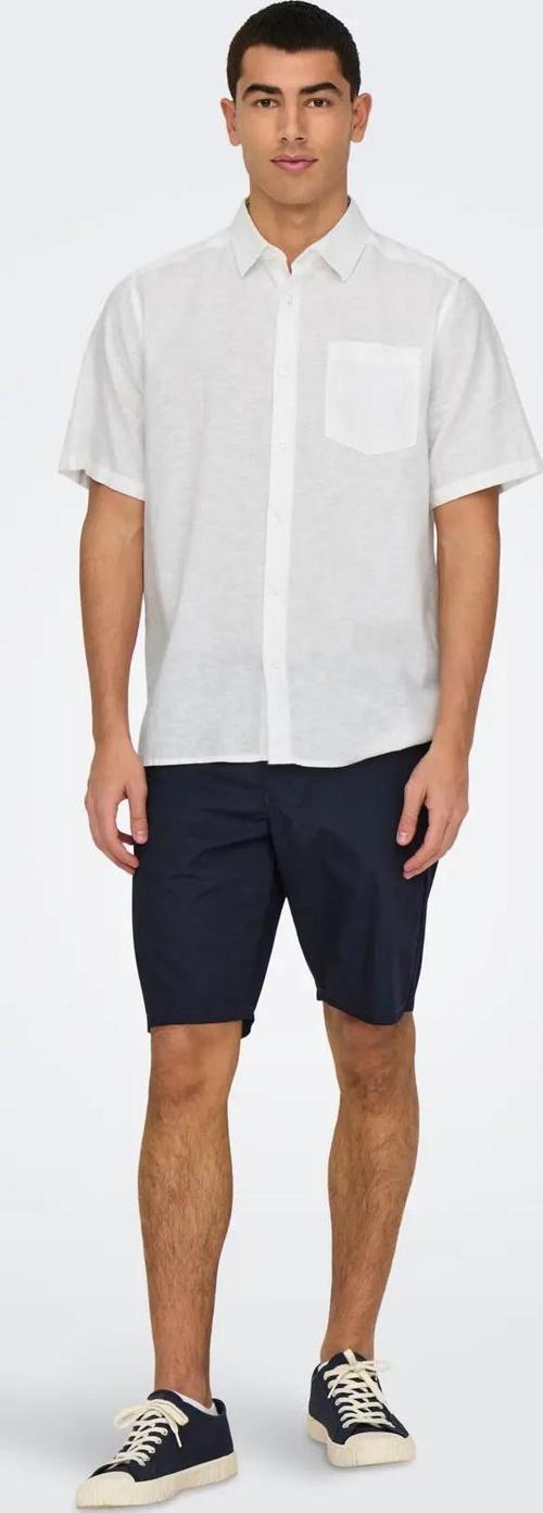 Erkek Onscaıden Kısa Kollu Tek Cepli Keten Gömlek 22031805 Beyaz