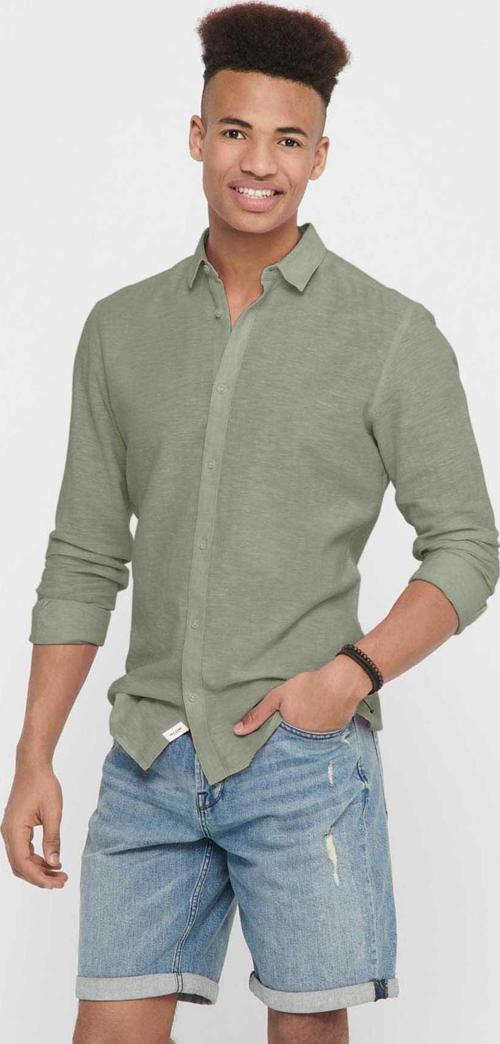 Erkek Onscaiden Slim Fit Keten Gömlek 22012321 Yeşil