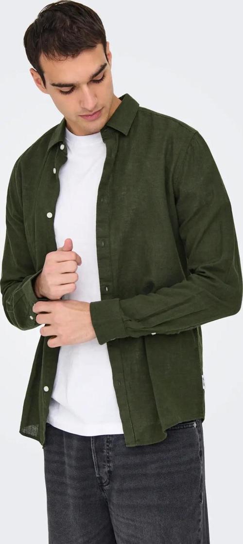 Erkek Onscaiden Slim Fit Keten Gömlek 22012321 Koyu Yeşil