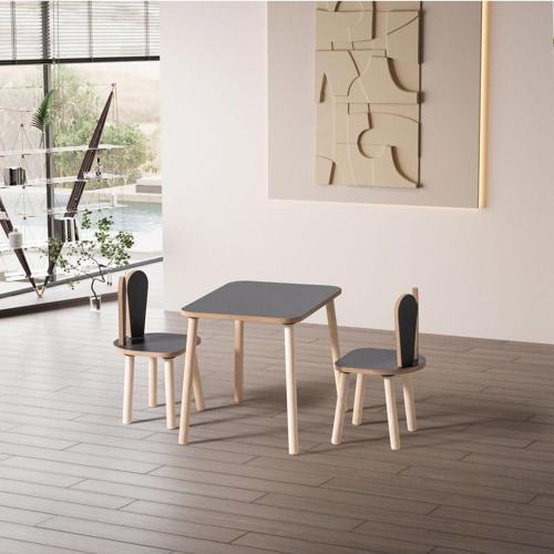 Montessori Çocuk Çalışma Aktivite Masası Ve 2 Sandalye Set Bunny