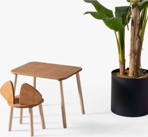 Montessori Çocuk Çalışma Ve Aktivite Masası Masif Kayın Ahşap 1 Sandalye Set Mickey