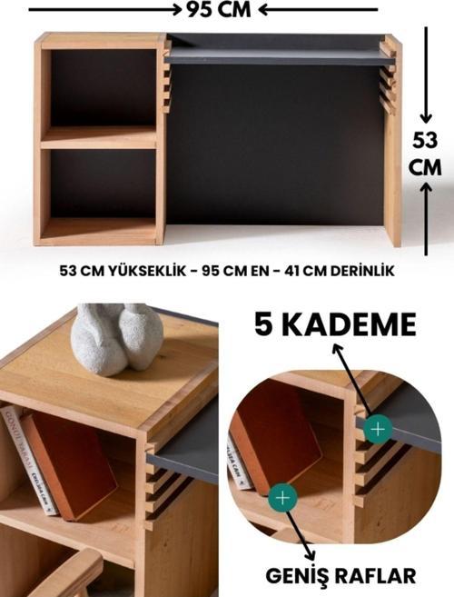 Montessori Yükseklik Ayarlanabilir Kadameli Çalışma Masası Kayın Masif Panel Ahşap Sandalyesiz