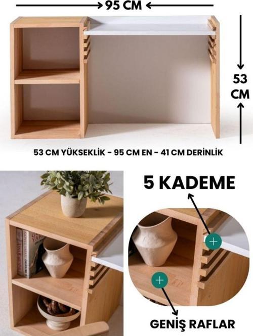 Montessori Yükseklik Ayarlanabilir Kadameli Çalışma Masası Kayın Masif Panel Ahşap Sandalyesiz