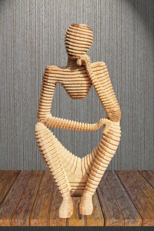 Dekoratif Thinker Temalı Düşünen Adam Heykel Biblo Bej 18 Cm