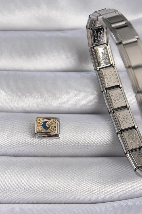 Zarif Kadın için Silver Çelik Gold Hilal İşli Bileklik