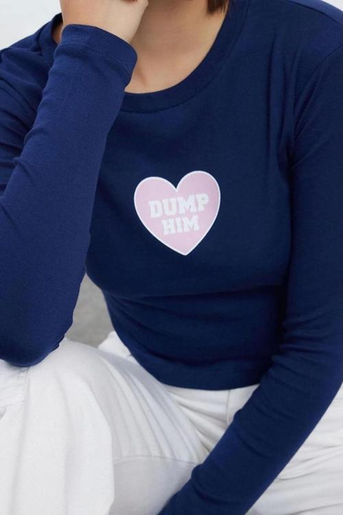 Stil Kadın Baskılı Kısa Fitted Vücuda Oturan Bluz Crop Örme Slim Kalıp