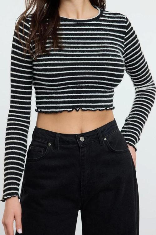 Stil Kadın Triko Görünümlü Fitted Vücuda Oturan Esnek Bluz Crop Örme Slim Kalıp