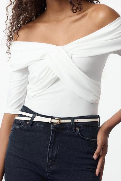 Stil Kadın Kruvaze Kapama Vücuda Oturan Bluz Uzun Örme Fitted Kalıp