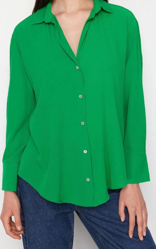 Moda Kadın Gömlek Yaka Düz Desen Günlük Basic Oversize Geniş Kalıp Dokuma Gömlek