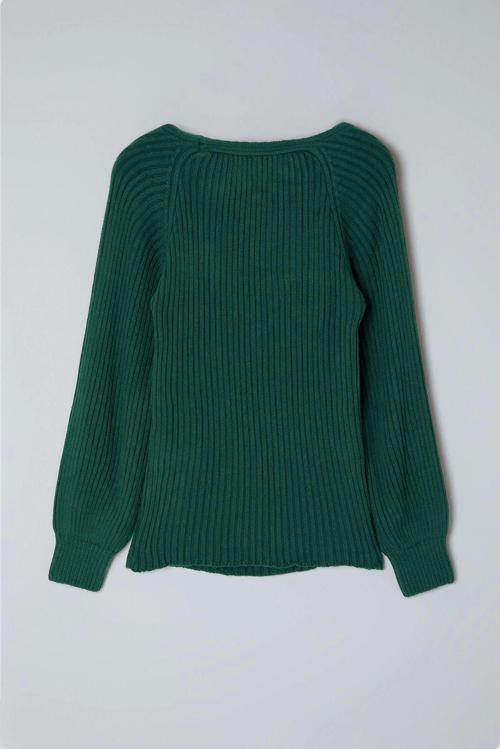 Stil Modern Kadın Regular Reglan Kol Kalp Yaka Büyük Beden Fitilli Triko Kazak