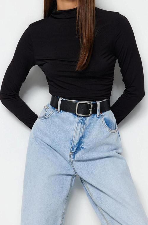 Stil Kadın Büzgü Detaylı Fitted Vücuda Kol Oturan Esnek Bluz Regular Örme Slim Kalıp
