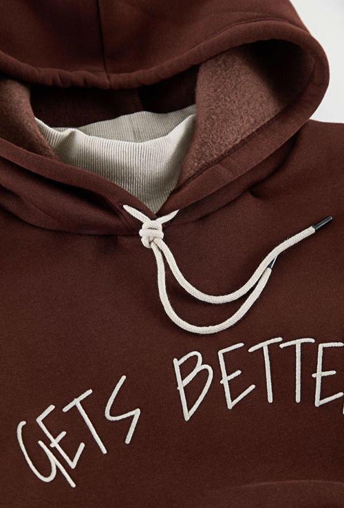 Büyük Beden Tarz Relaxed Kapüşonlu Düşük Kol Regular Örme Sweatshirt