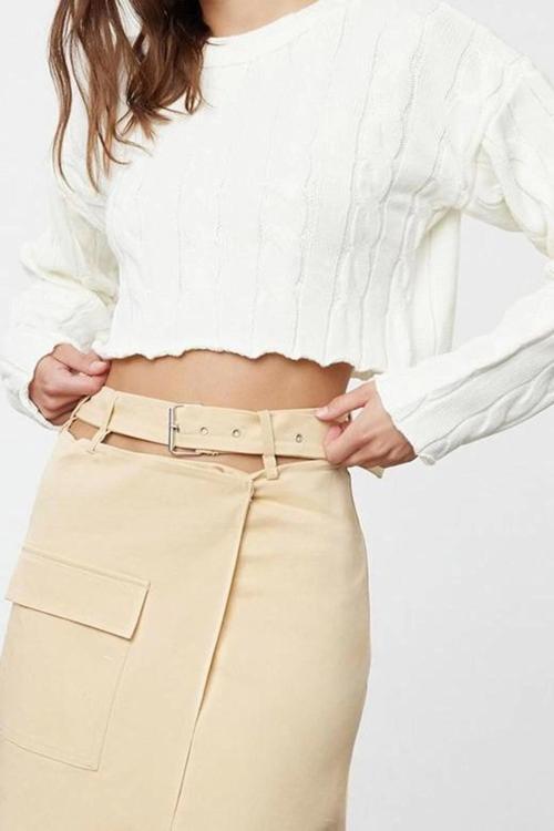 Stil Modern Kadın Crop Standart Kol Bisiklet Yaka Süper Saç Örgü Triko Kazak