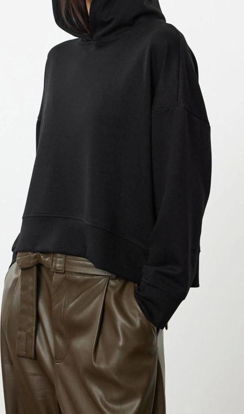 Kapüşonlu Düşük Kol Dikiş Detaylı Normal Kesim Yumuşak Tuşeli Örme Sweatshirt