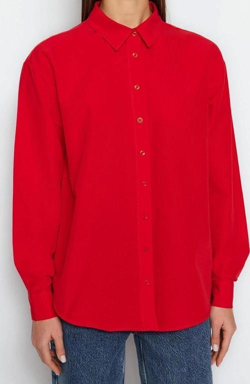 Moda Kadın Gömlek Yaka Düz Desen Günlük Loose Fit Dokuma Gömlek
