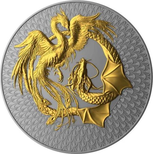 Phoenix Anka ve Ejderha Altın Kaplama Gümüş Sikke Coin