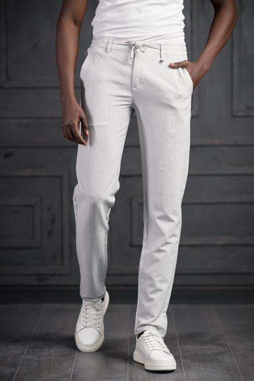Slimfit Beli Lastikli Ve İplikli Likralı Çizgili Jogger Pantolon 