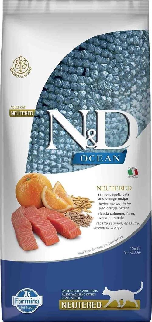 Nd Ocean Düşük Tahıllı Kısırlaştırılmış Kedi 10Kg Somon Balığı Ve Portakallı Kısır Kedi Maması