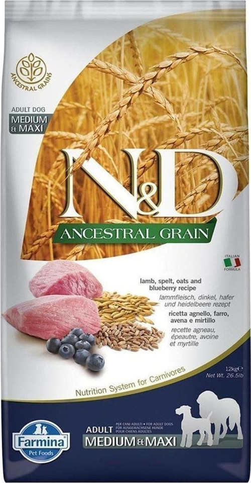 Nd Ancestral Graın Düşük Tahıllı 12Kg Medium Maxi Adult Kuzu Etli Yaban Mersini Köpek Maması