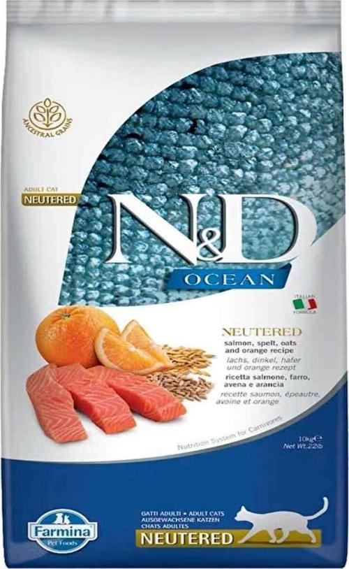 Nd Ocean Somonlu Ve Portakallı Düşük Tahıllı Kısırlaştırılmış Kedi Maması 10Kg