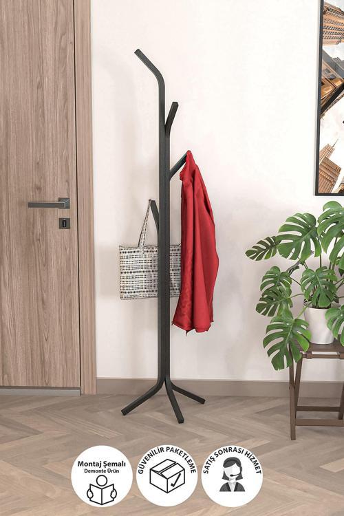 Metal Elbise Askılığı Portmanto Askılık Siyah