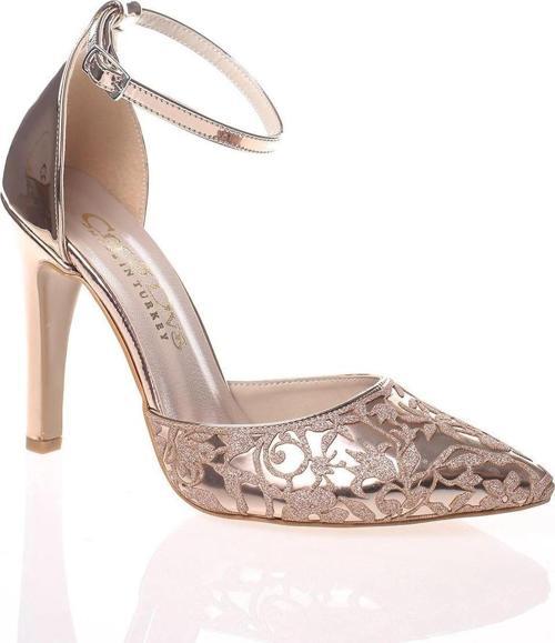 Kadın Gold Ayna Desenli Lazer Kesim Stiletto Klasik Ayakkabı Kadın Topuklu Abiye Ayakkabı Şık