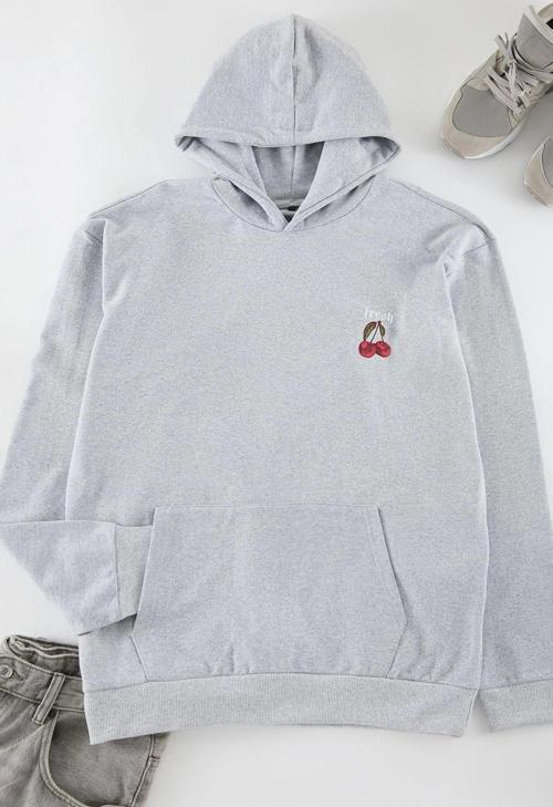 Unisex Oversize Kapüşonlu Standart Gri Geniş Kesim Uzun Kol Sıcak Tutan Baskılı Sweatshirt