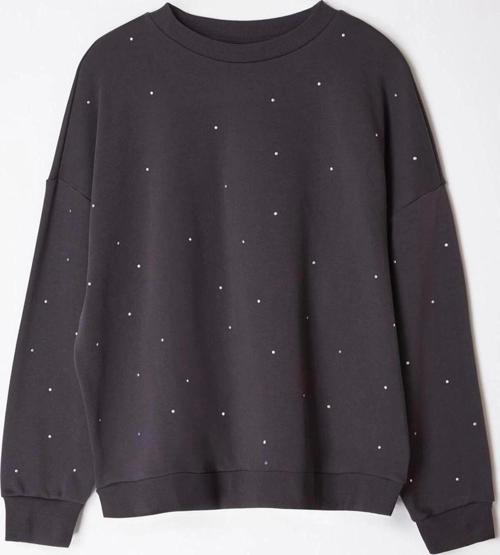 Büyük Beden Tarz Oversize Bisiklet Yaka Düşük Kol Regular Kalın Zımba Detaylı Örme Sweatshirt