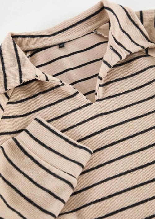 Büyük Beden Oversize Polo Yaka Düşük Kol Çizgili Geniş Kalıp Selanik Polo Yaka Örme Sweatshirt