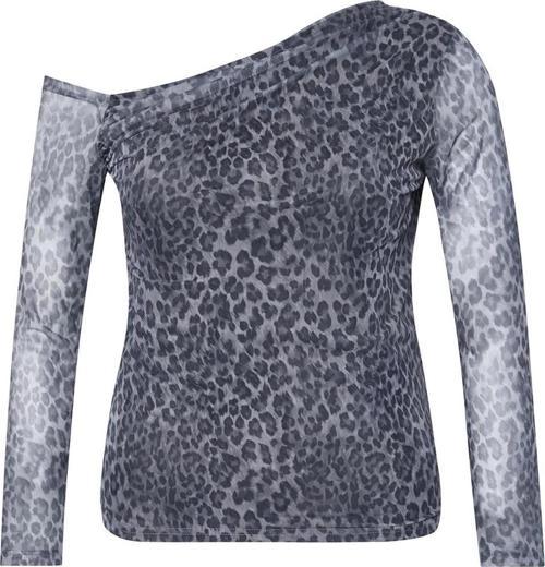 Moda Büyük Beden Asimetrik Yaka Örme Slim Baskılı Desen Casual Günlük Regular Uzun Kol Bluz