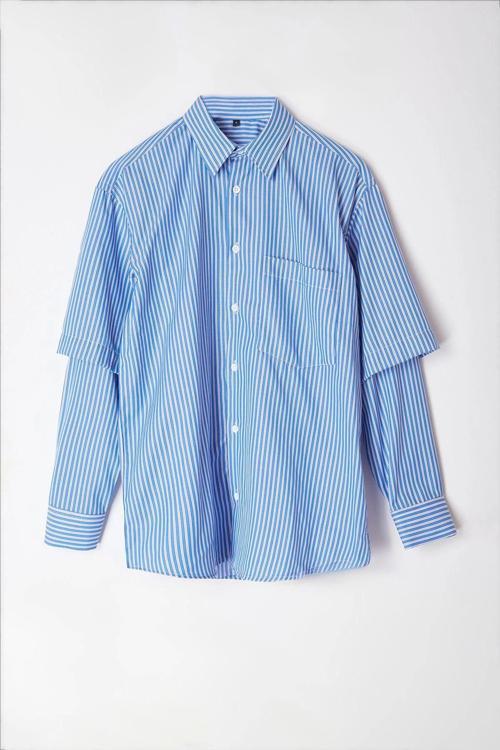 Şık Çizgili Desen Gömlek Yaka Limited Edition Relaxed Fit Alttan Çıkma Kollu Gömlek
