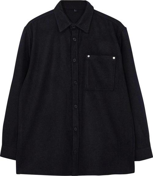 Şık Düz Desen Gömlek Yaka Oversize Fit Kaşe Kışlık Dokulu Gömlek