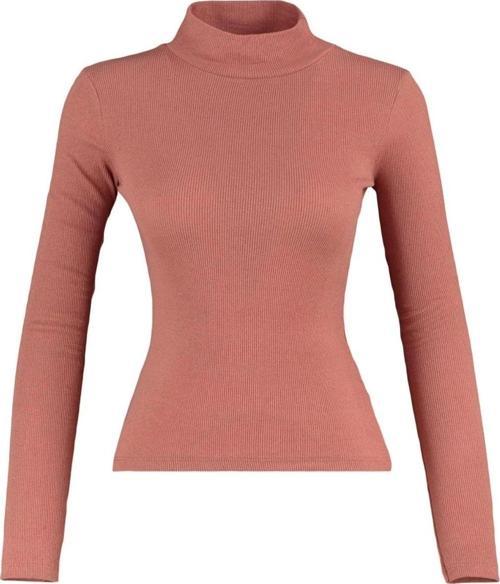 Moda Dik Yaka Örme Slim Düz Desen Casual Günlük Regular Uzun Kol Bluz