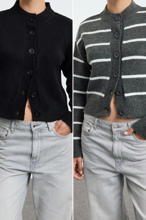 Kadın Modern Tarz Regular Bisiklet Yaka Regular Triko Hırka
