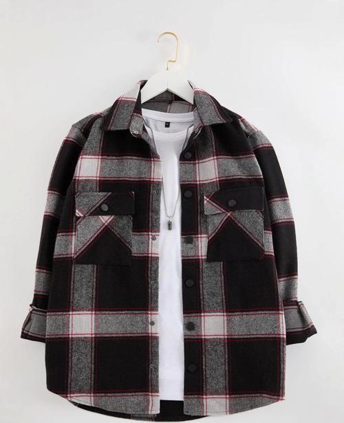 Şık Ekose Kareli Desen Gömlek Yaka Regular Fit Kışlık Kareli Oduncu Gömlek Ceket