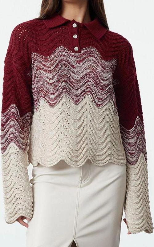Stil Modern Kadın Crop Standart Kol Polo Yaka Mücevher Düğmeli Triko Kazak