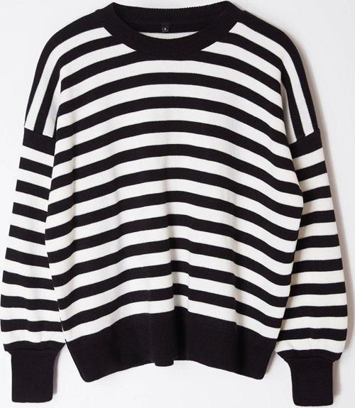Stil Modern Kadın Regular Standart Kol Bisiklet Yaka Basic Çizgili Sweatshirt Görünümlü Triko Kazak