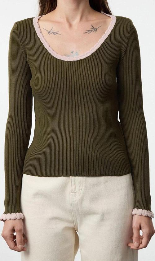 Stil Modern Kadın Regular Standart Kol Havuz Yaka Fitilli Renk Bloklu Triko Kazak