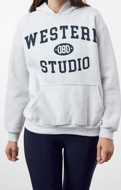 Kapüşonlu Düşük Kol Uzun Kalın Polarlı Kanguru Cepli Slogan Baskılı Örme Sweatshirt
