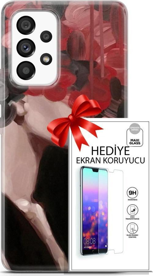 Samsung Galaxy A53 5G Kılıf Orijinal Seri Soul 19 Kırmızı Pembe Siyah Tam Koruma Kılıf + Ekran Koruyucu