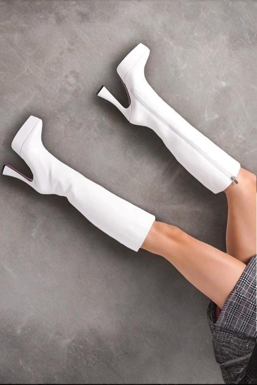 Kadın Sivri Burun Platform Çizme Violet