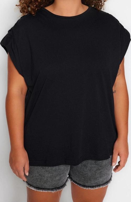 Moda Büyük Beden Bisiklet Yaka Örme Relaxed Düz Desen Casual Günlük Regular Kolsuz Bluz