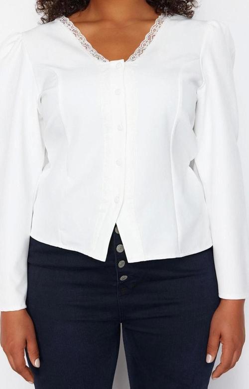 Moda Büyük Beden V Yaka Dokuma Fit Düz Desen Casual Günlük Regular Uzun Kol Bluz