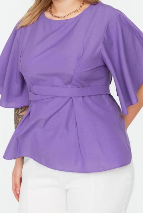 Moda Büyük Beden Bisiklet Yaka Dokuma Regular Düz Desen Casual Günlük Regular Kısa Kol Bluz