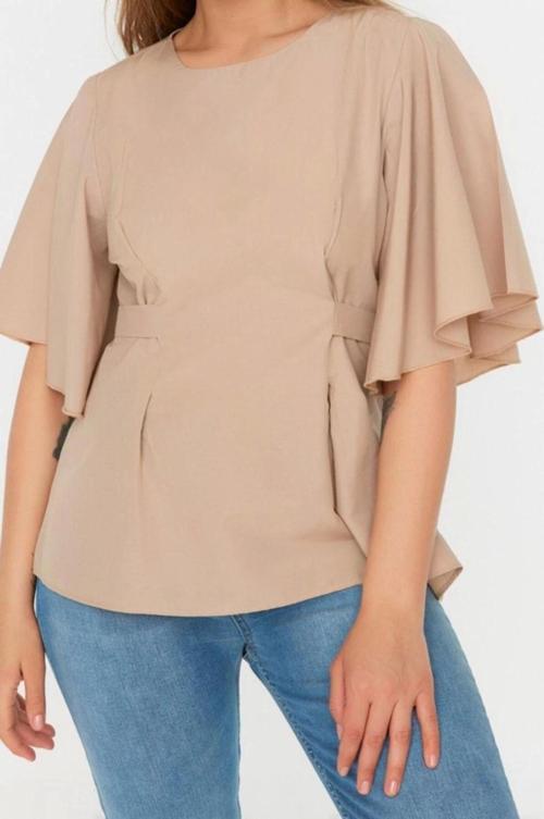 Moda Büyük Beden Bisiklet Yaka Dokuma Regular Düz Desen Casual Günlük Regular Kısa Kol Bluz