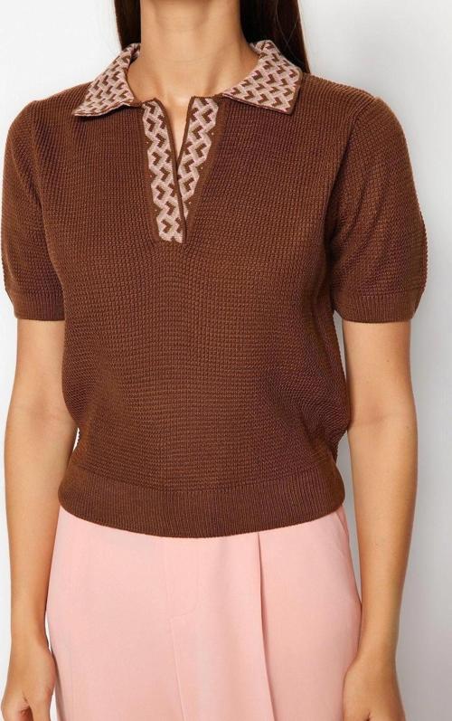 Moda Polo Yaka Triko Regular Düz Desen Casual Günlük Regular Kısa Kol Bluz
