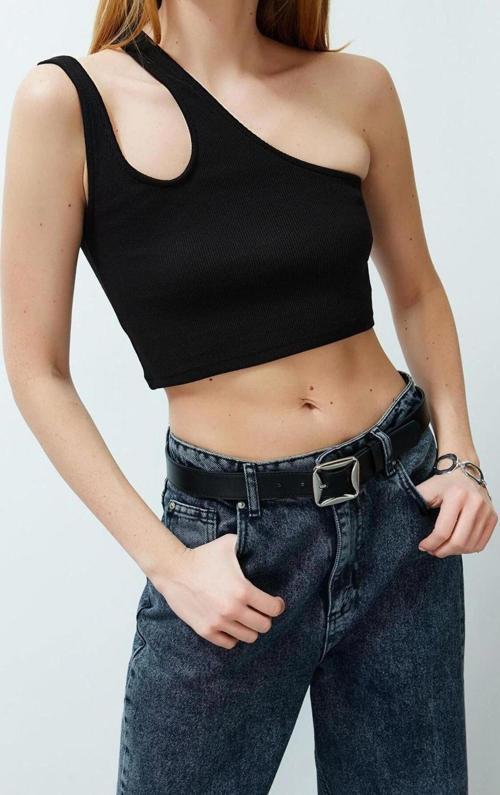 Moda Kare Yaka Örme Regular Düz Desen Casual Günlük Regular Askılı Kol Bluz