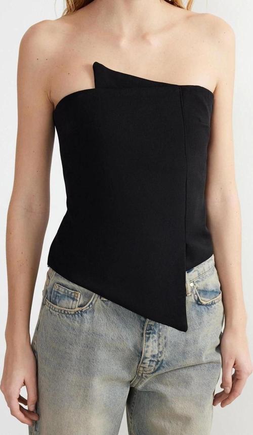 Moda Straplez Dokuma Fit Düz Desen Şık gece Regular Kolsuz Bluz